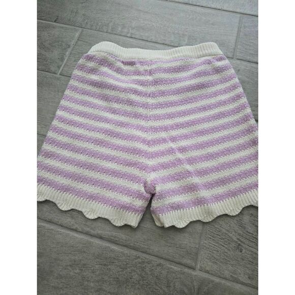 Willow & Wind Crochet Knit Shorts Lilac and White Stripes Size Medium Lounge Swi - Picture 6 of 6